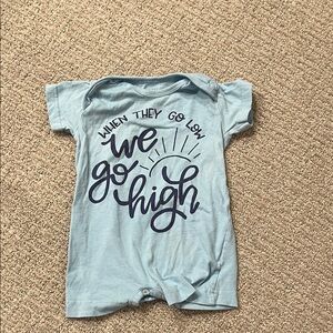 Baby Light Blue Short Sleeve Graphic Tee Romper - 'We Go High' 12-18M